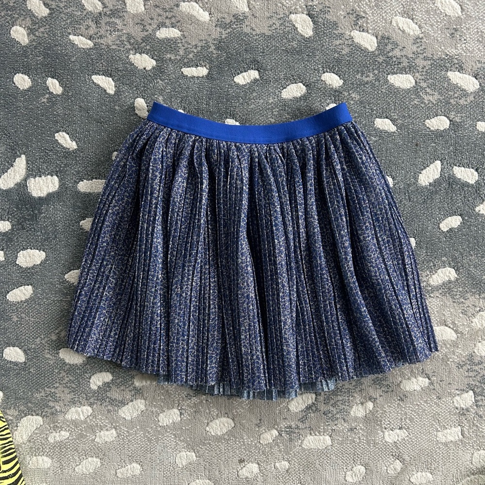 Girls Blue Pleated Tulle Skirt with Elastic Waistband
